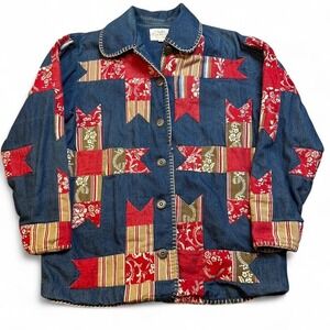 Vintage Susan Bristol denim quilt patchwork cottage core jacket size small